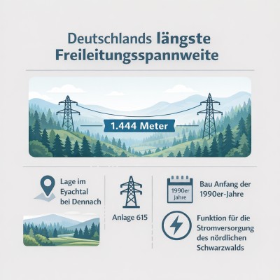 Längste Freileitungsspannweite Deutschlands überspannt Eyachtal